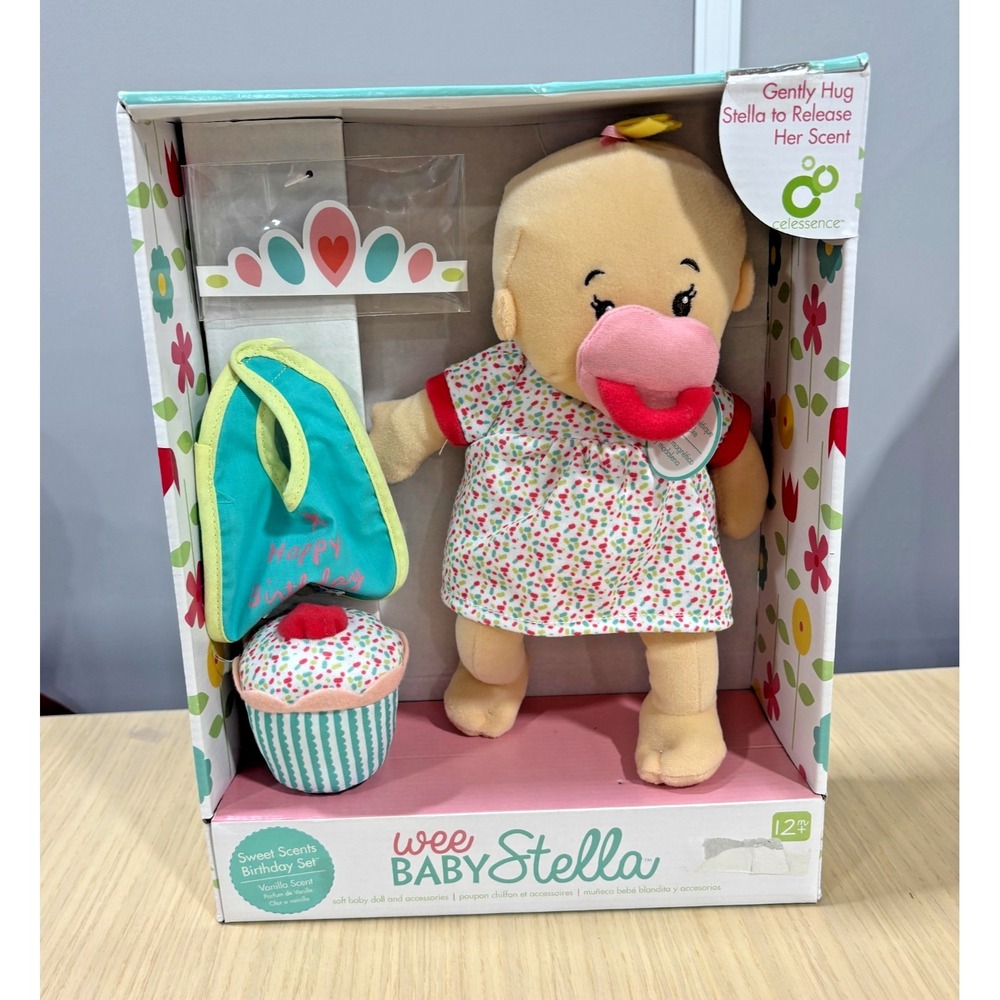 Wee Baby Stella Sweet Scents Birthday Set Doll Vanilla Scent Plush Baby Toy NIB